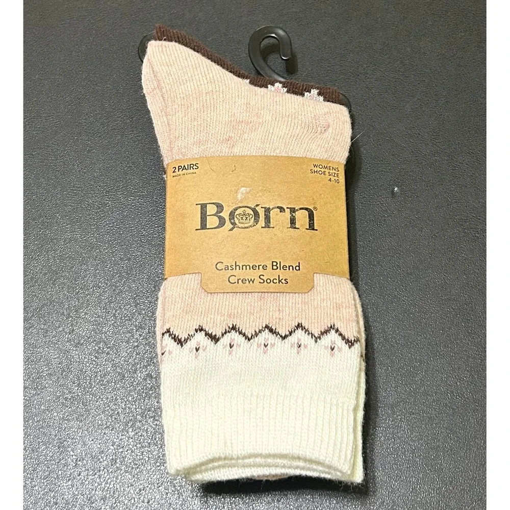 Born Crew Socks Women 4-10 Pink Brown Cashmere Wool Blend 2 Pair Pack NEW Comfy